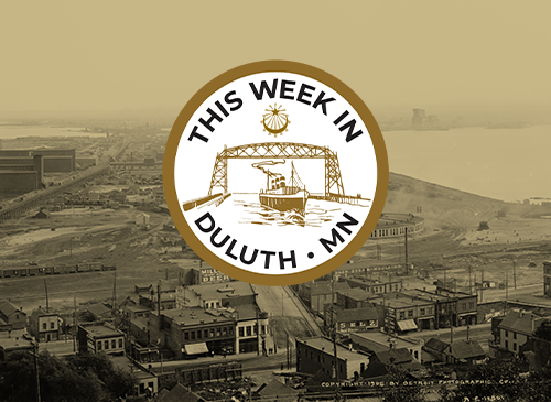 Historic Duluth harbor/St. Louis River overlooking rice's point image with 'This Week in Duluth, MN' text overlay and Zenith City Press logo.