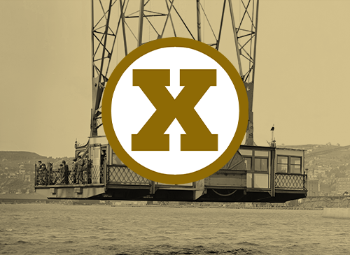 Duluth Aerial Ferry Bridge with car, X icon overlaid for Xpresso page.